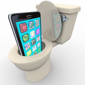 Smart Phone in Toilet Frustrated Old Model Obsolete